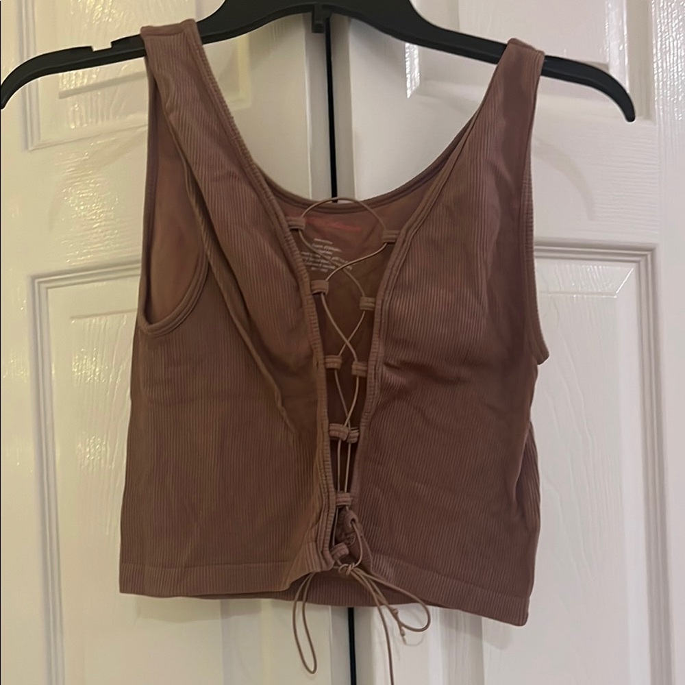 Women's Brown Lace-Up Crop Top